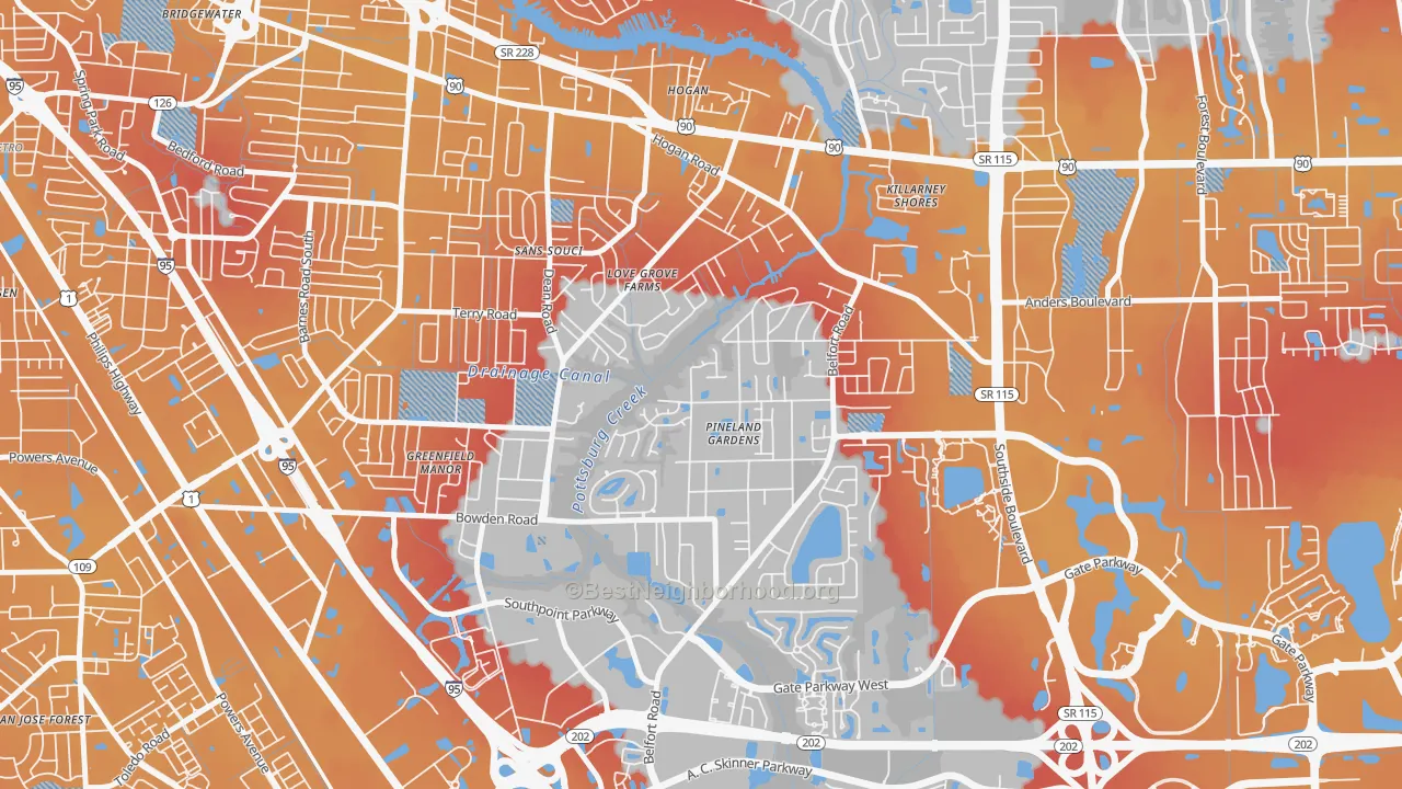 Transit Grade map of Tiger Hole-Secret Woods, Jacksonville, FL