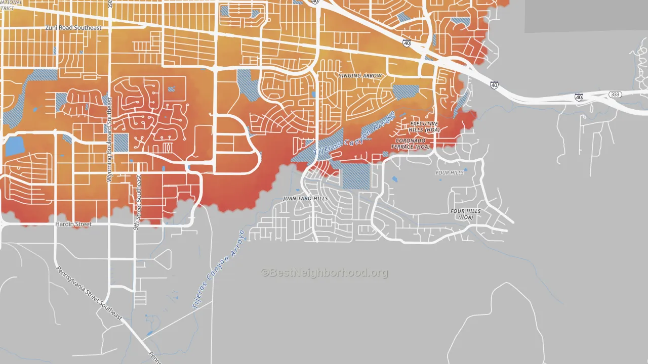Transit Grade map of Tijeras Arroyo, Albuquerque, NM