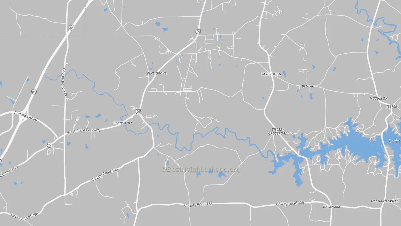 Transit Grade map of Tillery Crossroads, AL
