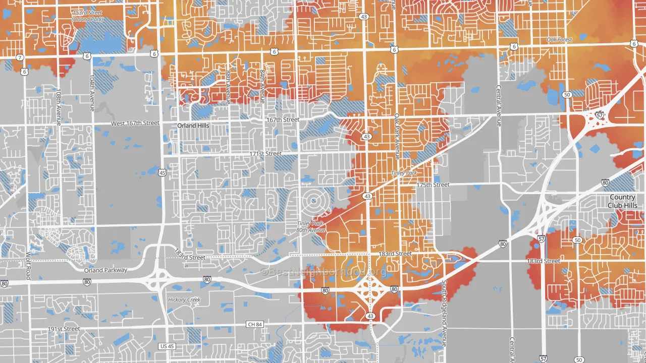 Transit Grade map of Tinley Park, IL