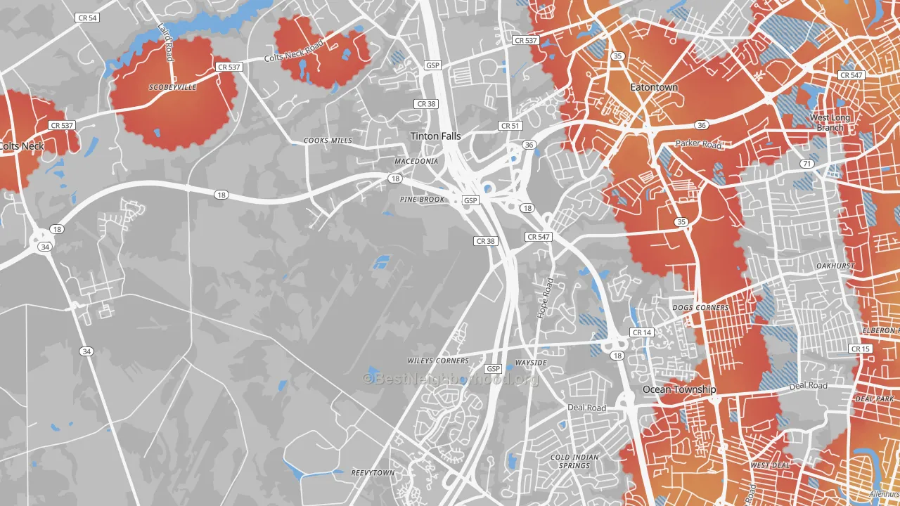 Transit Grade map of Tinton Falls, NJ