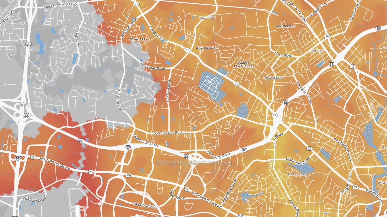 Transit Grade map of Toddville Road, Charlotte, NC