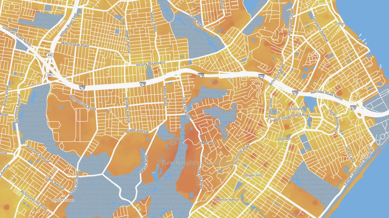 Transit Grade map of Todt Hill, Staten Island, NY