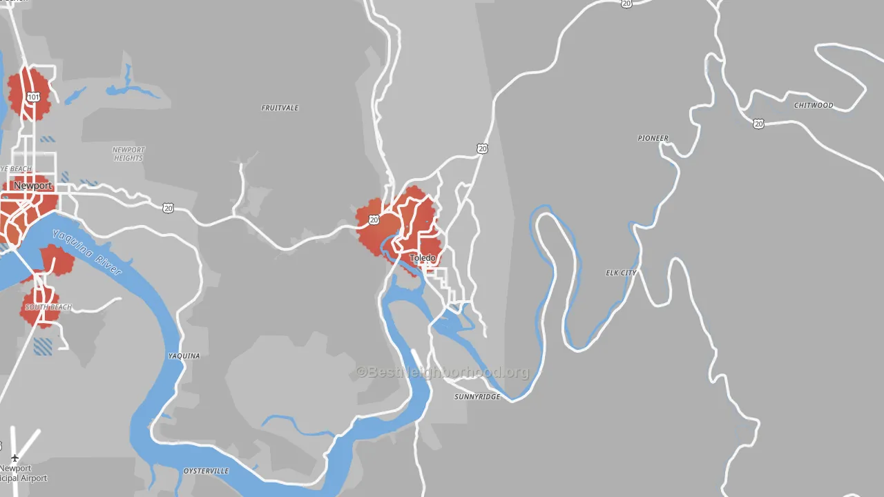 Transit Grade map of Toledo, OR