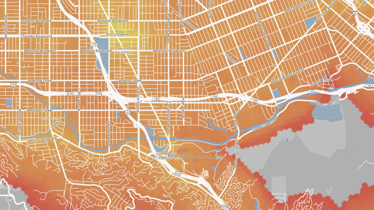 Transit Grade map of Toluca Lake, North Hollywood, CA