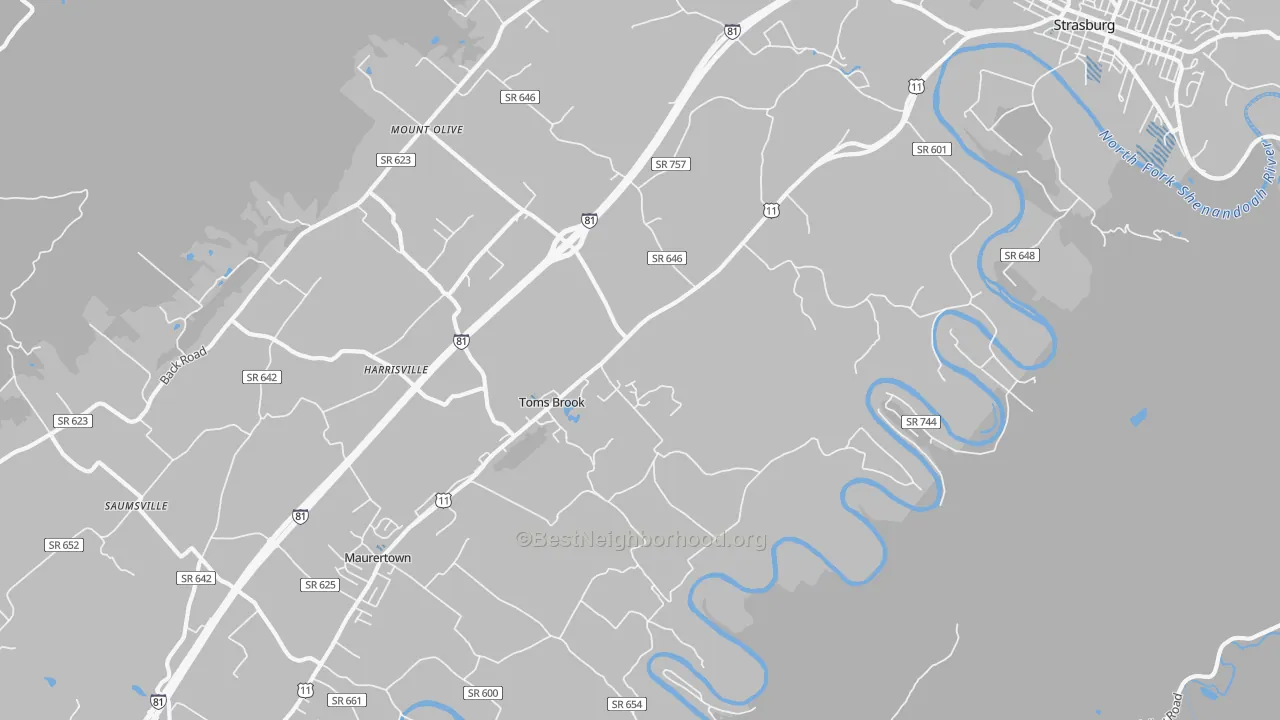 Transit Grade map of Toms Brook, VA