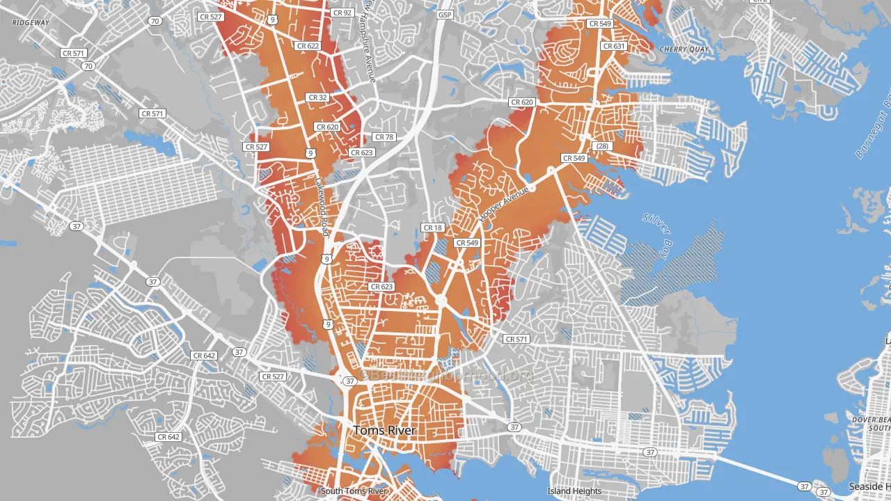 Transit Grade map of Toms River, NJ