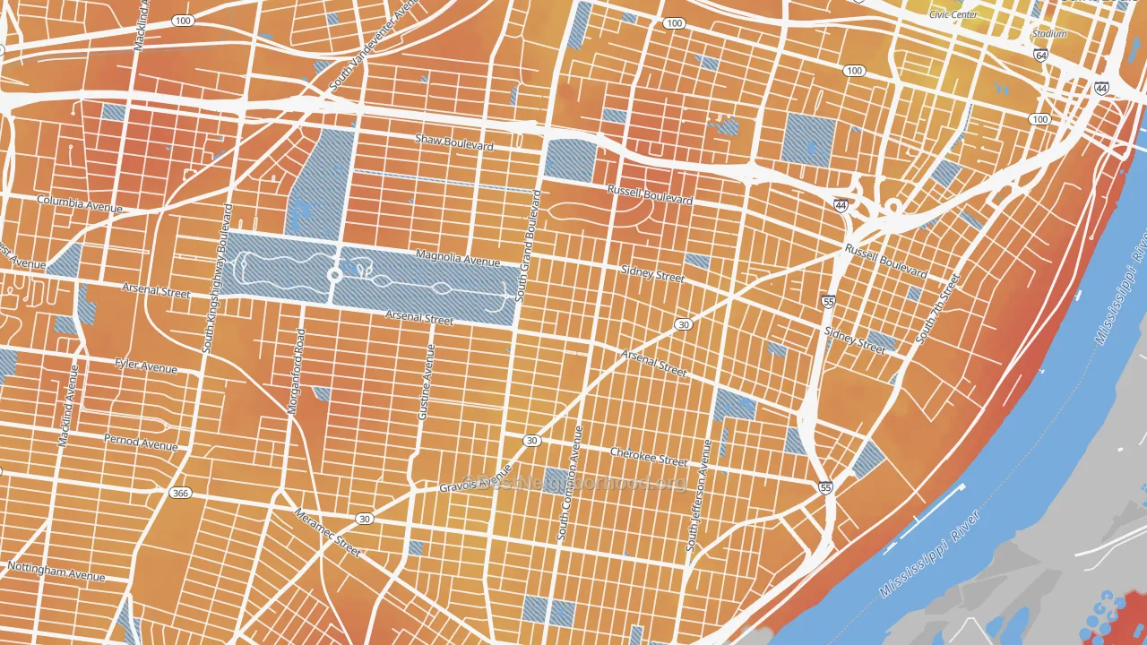 Transit Grade map of Tower Grove East, St. Louis, MO