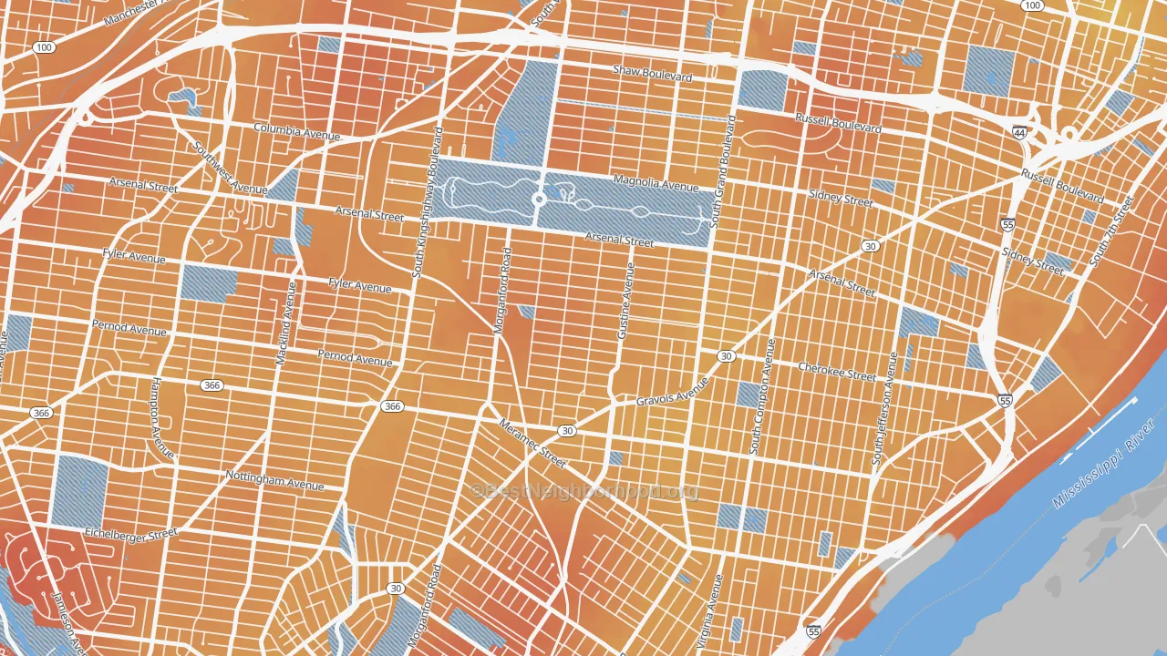Transit Grade map of Tower Grove South, St. Louis, MO