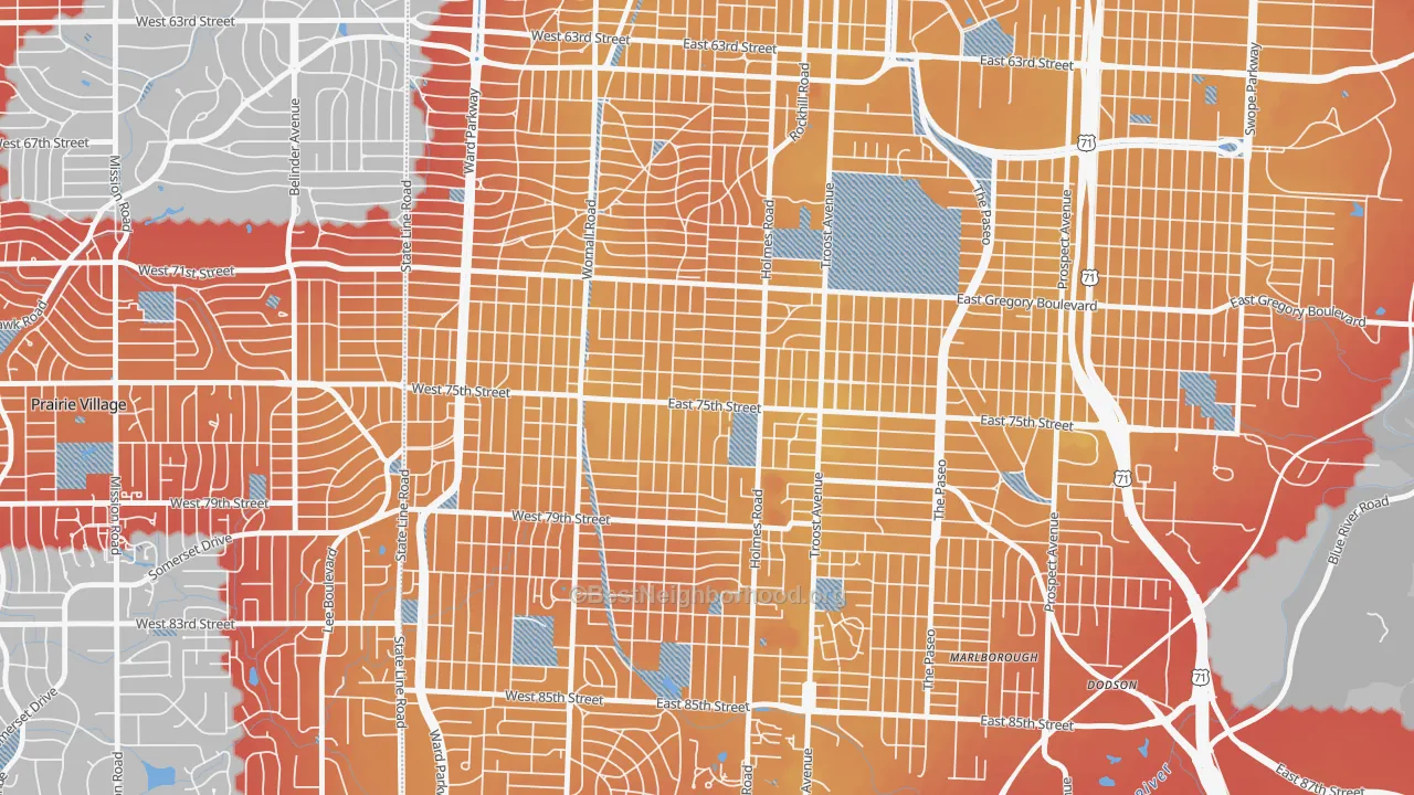 Transit Grade map of Tower Homes, Kansas City, MO