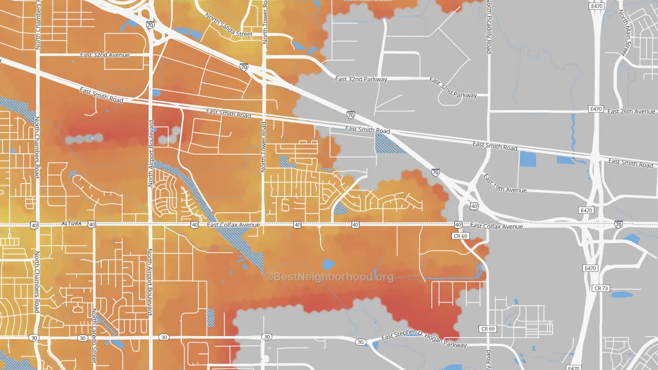 Transit Grade map of Tower Triangle, Aurora, CO