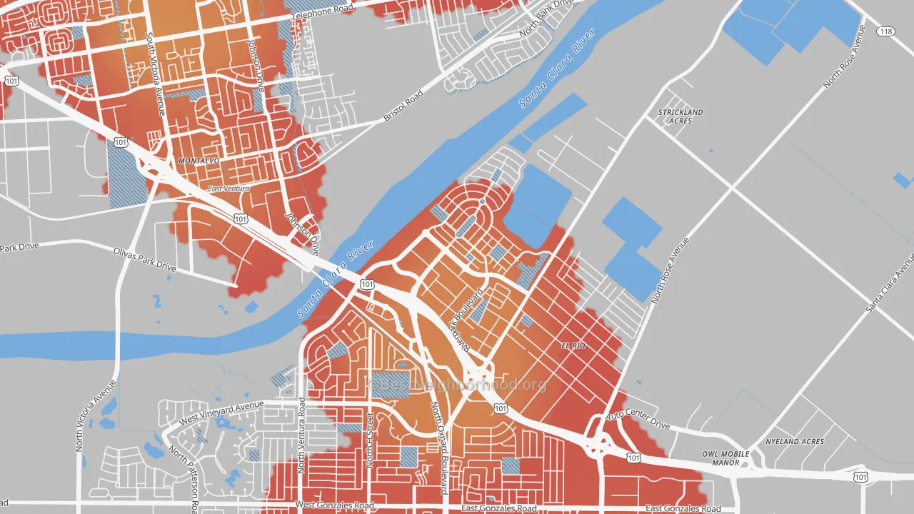 Transit Grade map of Town Center, Oxnard, CA