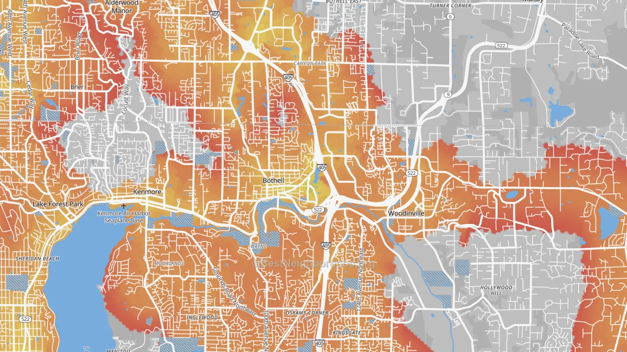 Transit Grade map of Town Center, Woodinville, WA