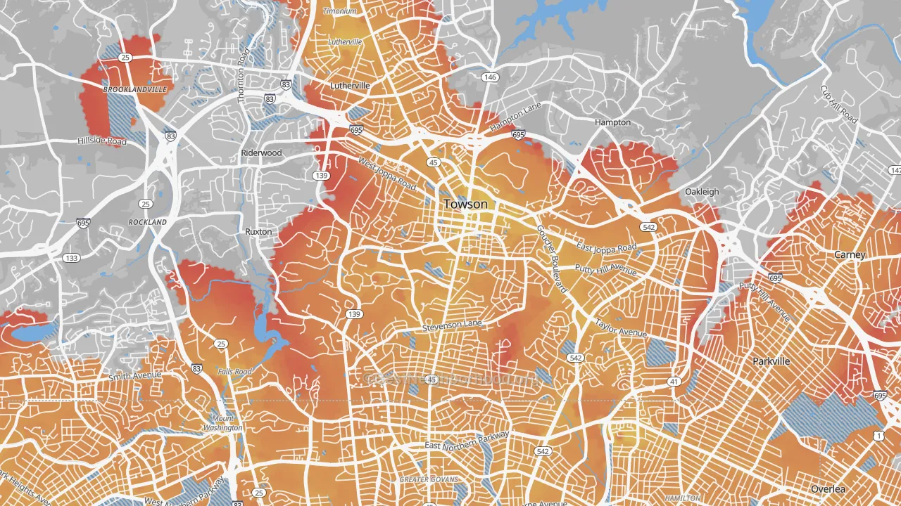 Transit Grade map of Towson, MD