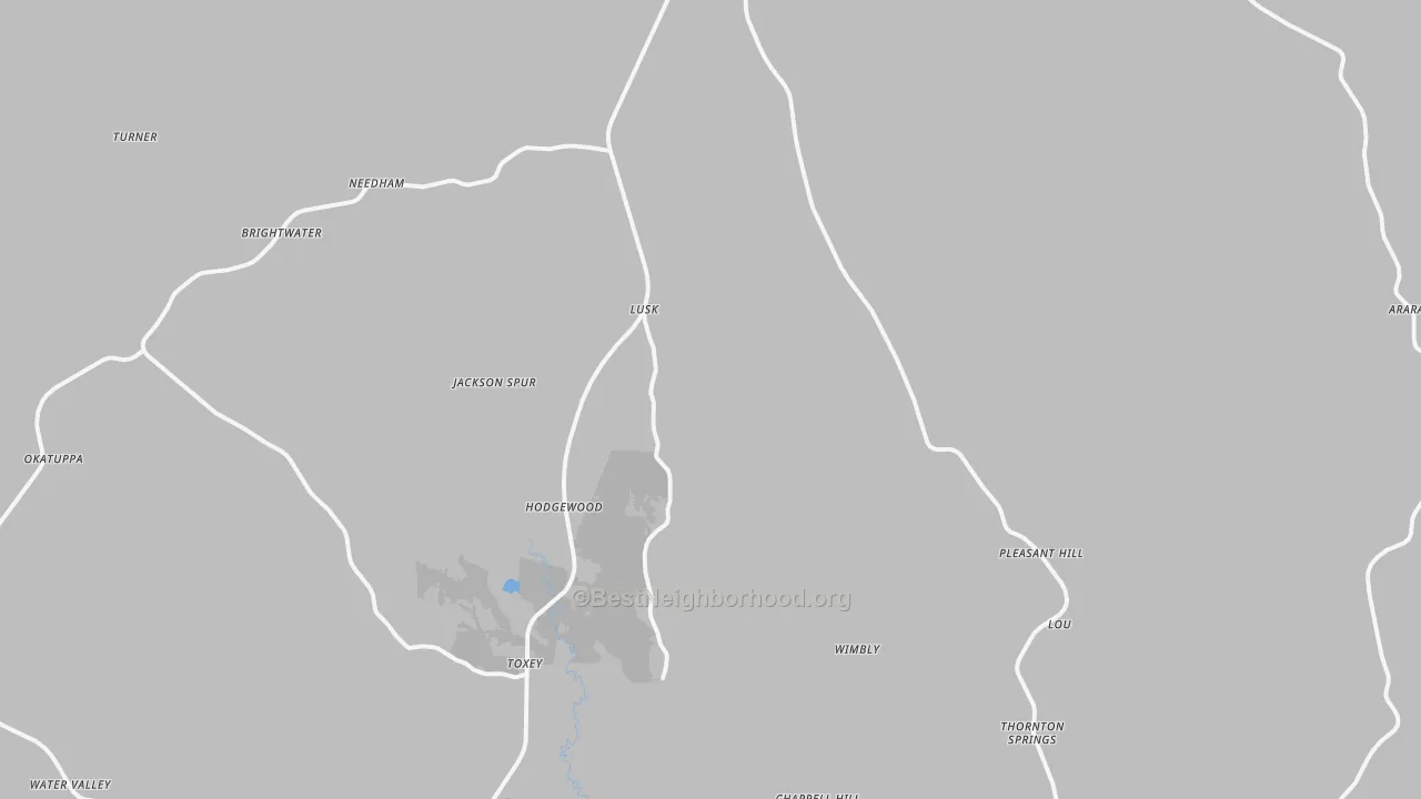 Transit Grade map of Toxey, AL