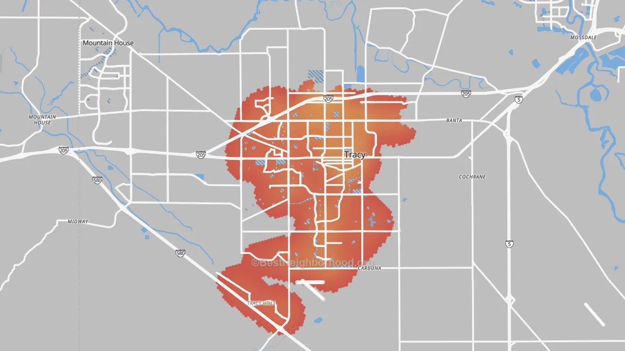 Transit Grade map of Tracy, CA