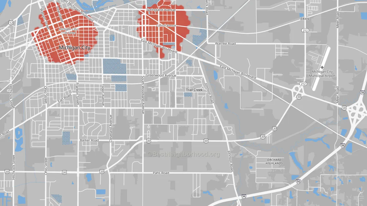 Transit Grade map of Trail Creek, IN