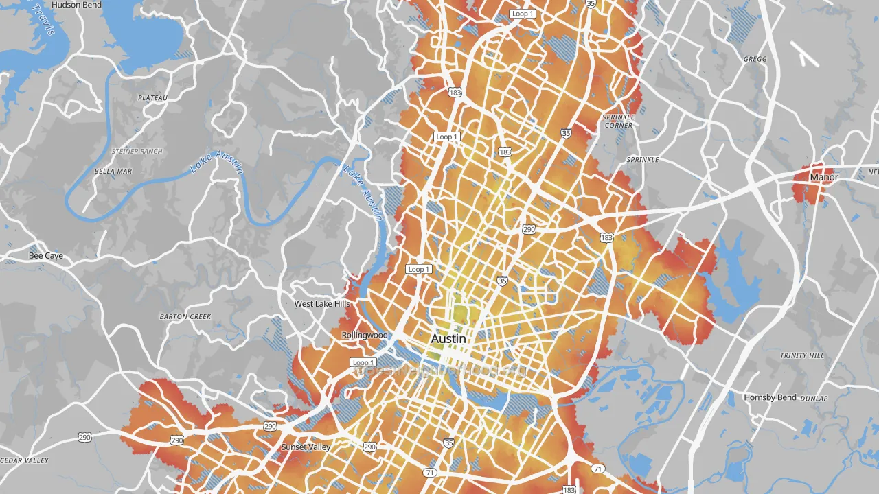 Transit Grade map of Travis County, TX