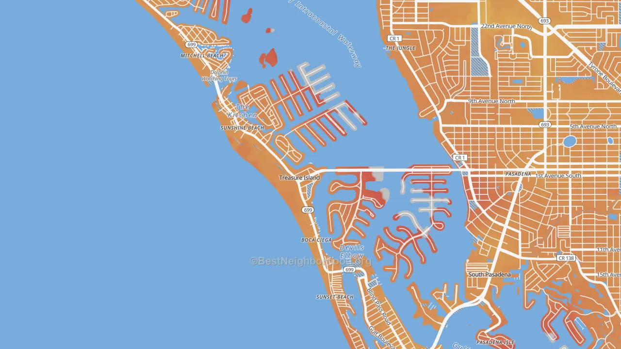 Transit Grade map of Treasure Island, FL