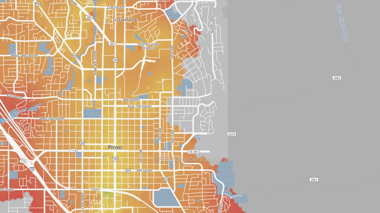 Transit Grade map of Tree Streets, Provo, UT