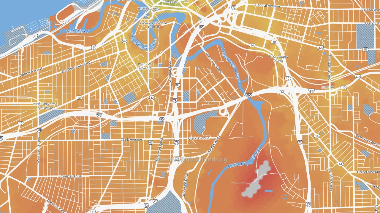 Transit Grade map of Tremont, Cleveland, OH