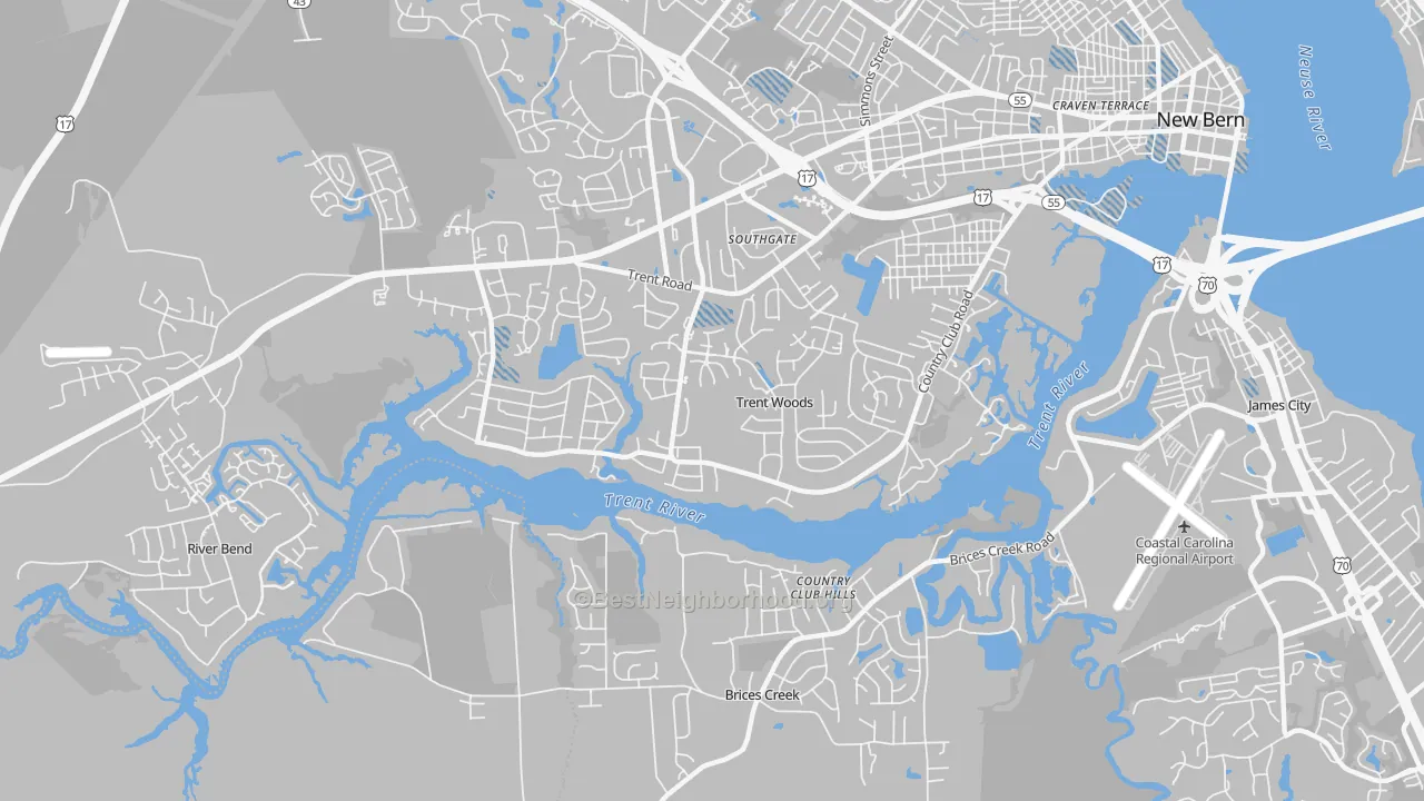 Transit Grade map of Trent Woods, NC