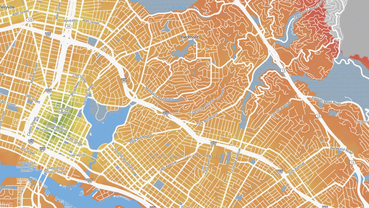 Transit Grade map of Trestle Glen, Oakland, CA