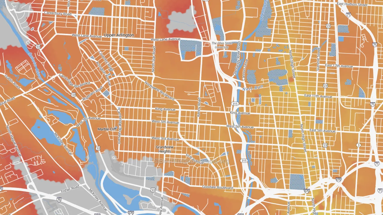 Transit Grade map of Tri-Village, Columbus, OH