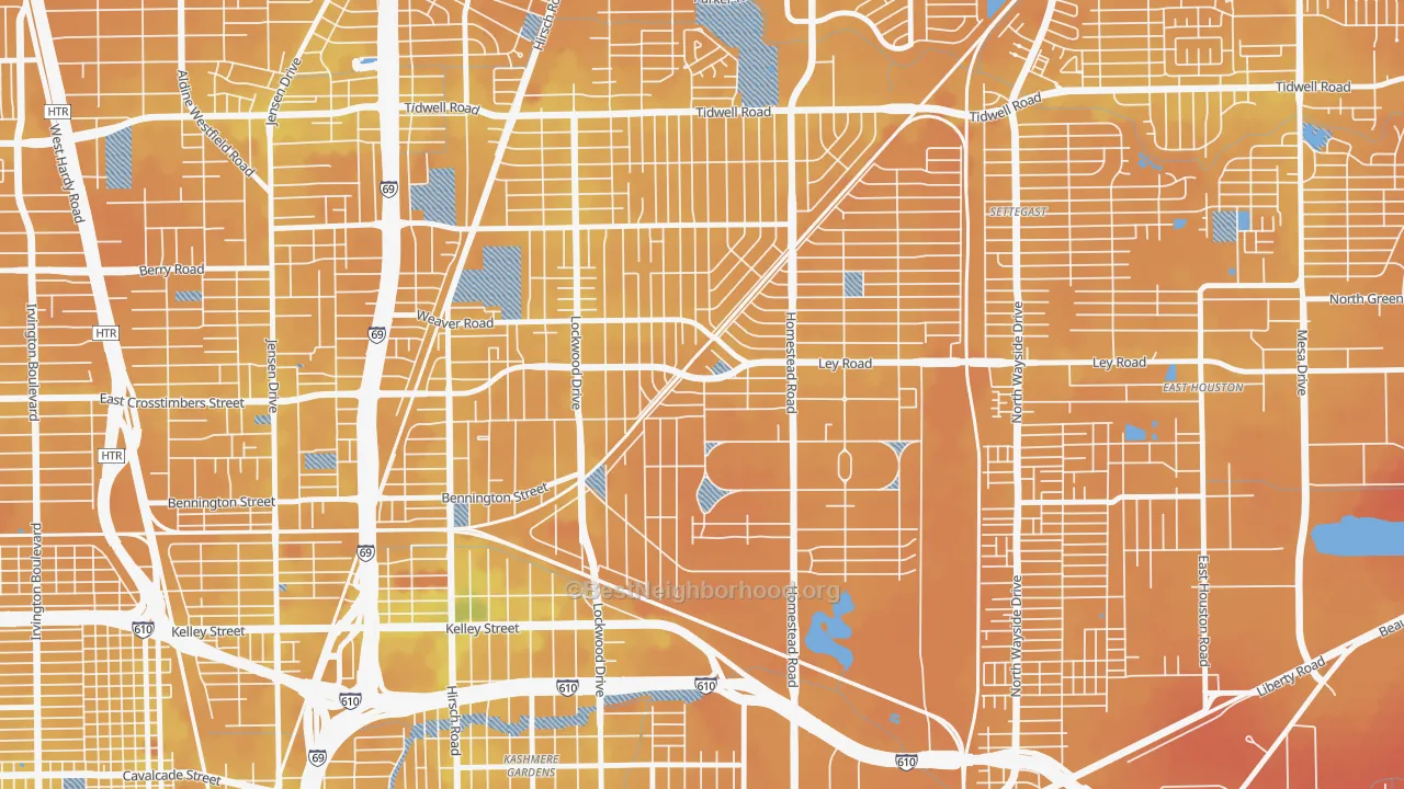 Transit Grade map of Trinity-Houston Gardens, Houston, TX