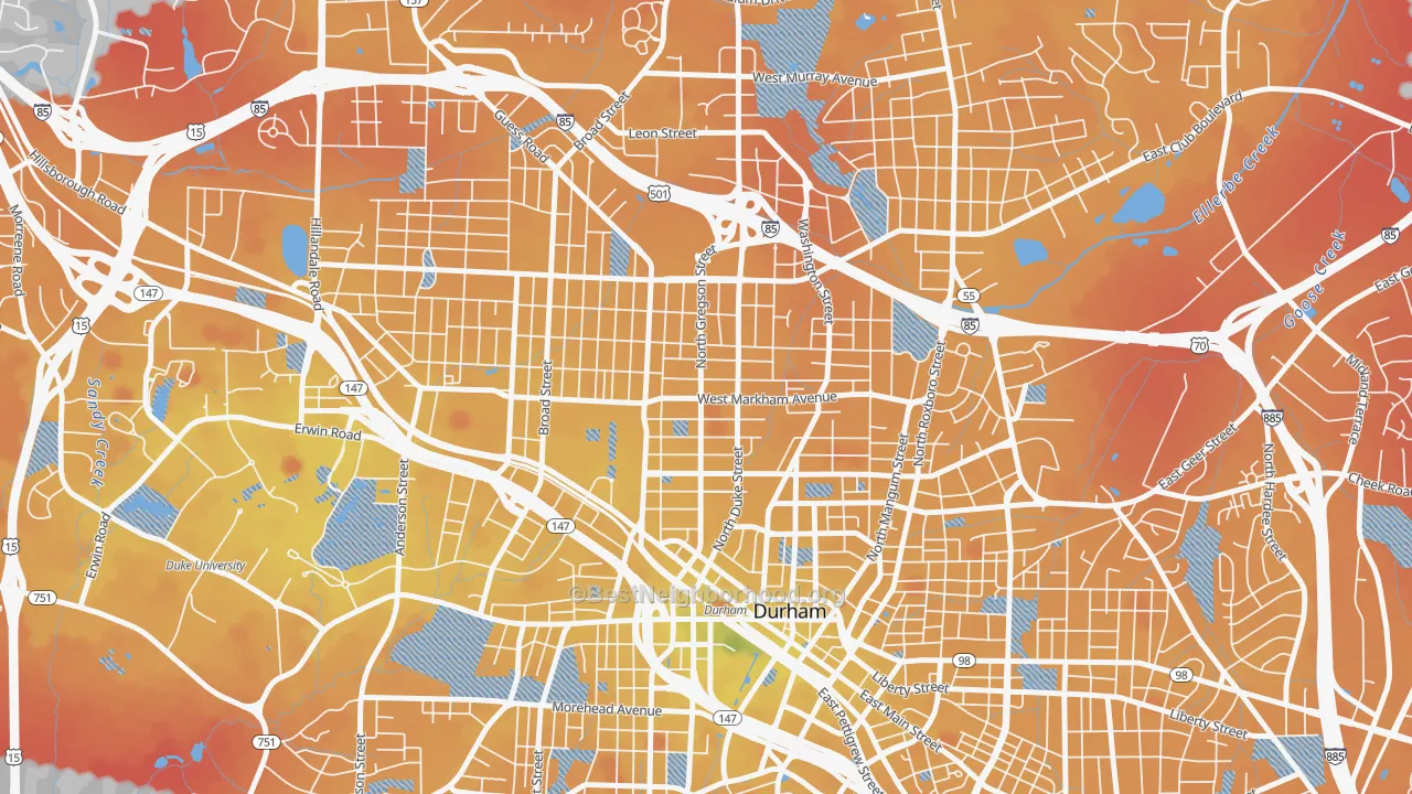 Transit Grade map of Trinity Park, Durham, NC