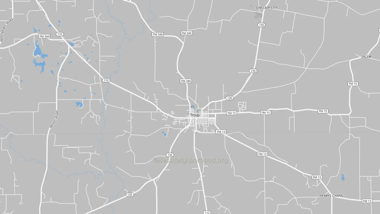 Transit Grade map of Troup, TX
