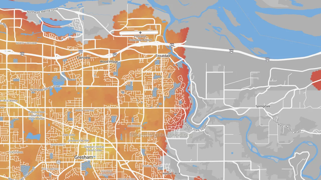 Transit Grade map of Troutdale, OR