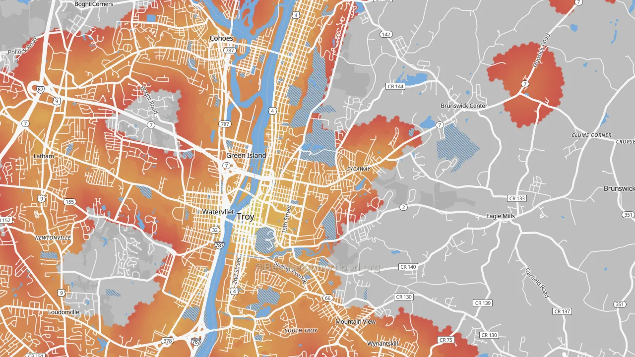 Transit Grade map of Troy, NY