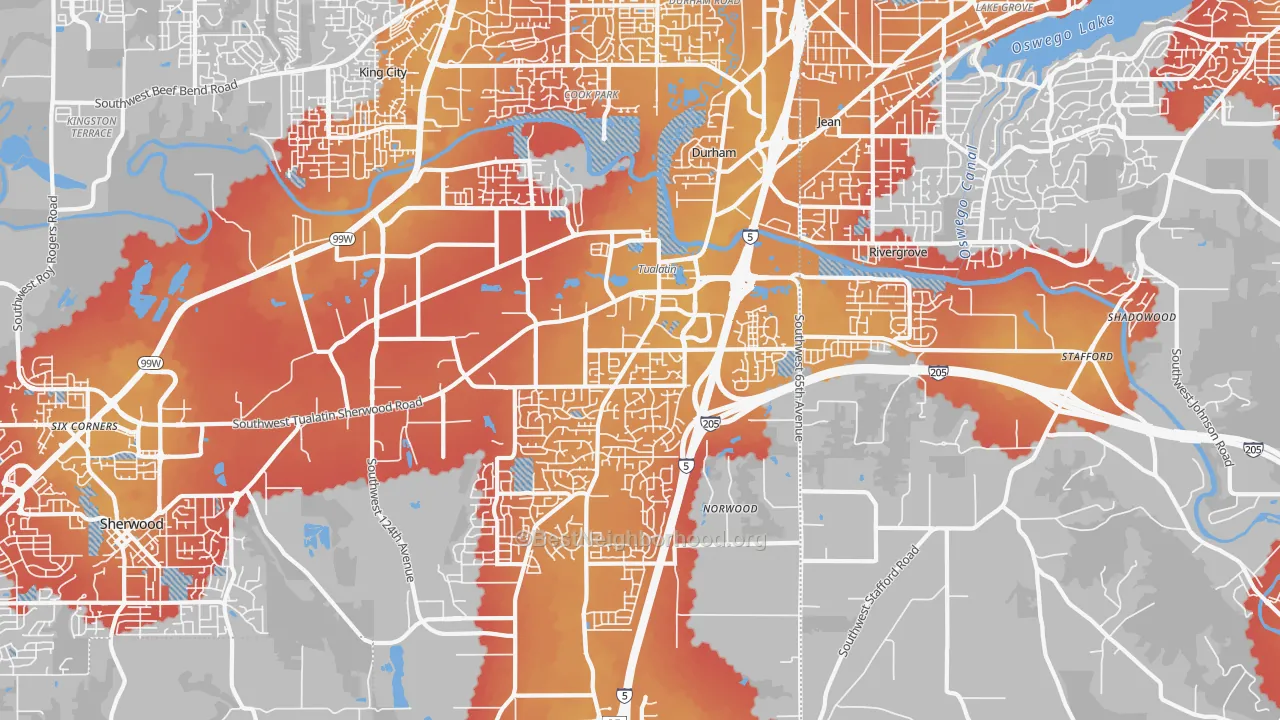 Transit Grade map of Tualatin, OR