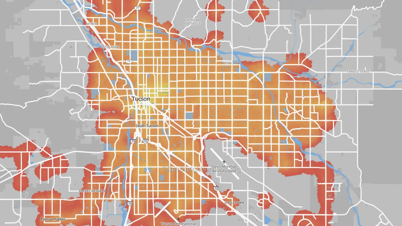 Transit Grade map of Tucson, AZ