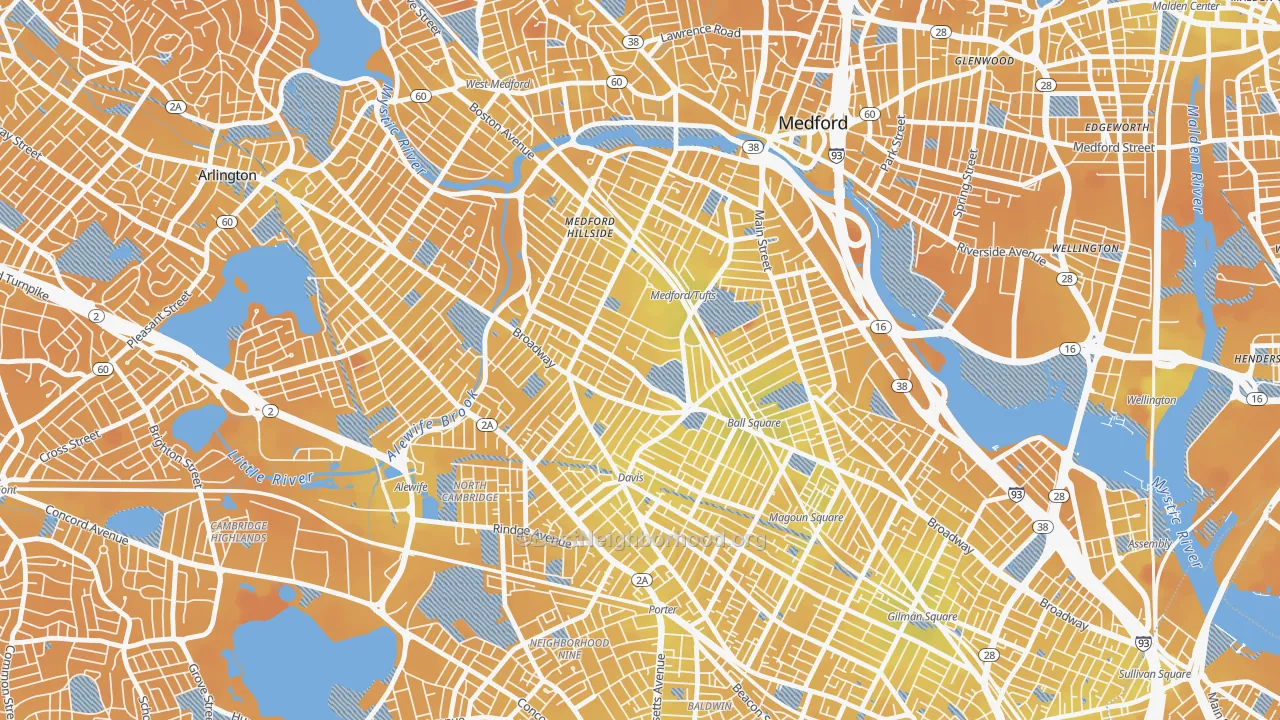 Transit Grade map of Tufts, Somerville, MA