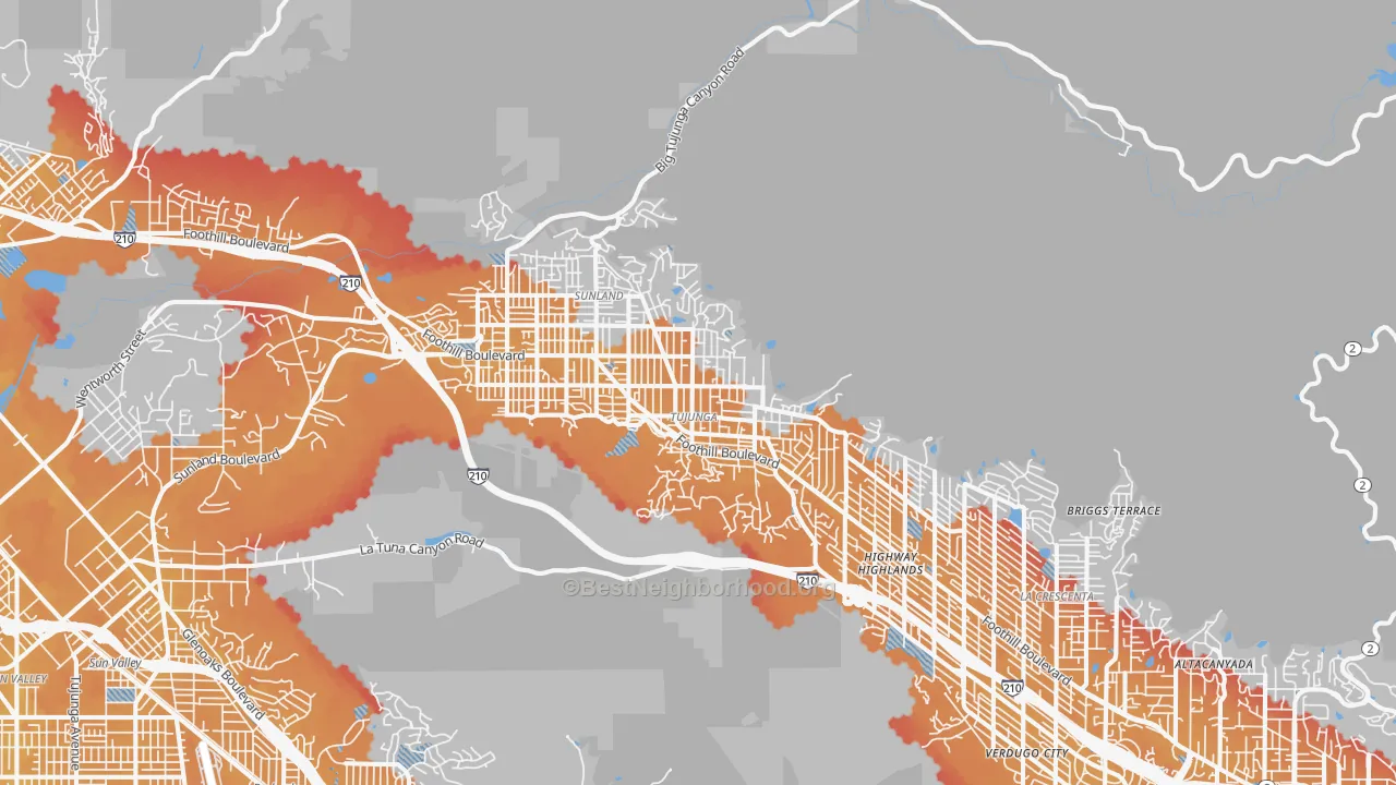 Transit Grade map of Tujunga, CA