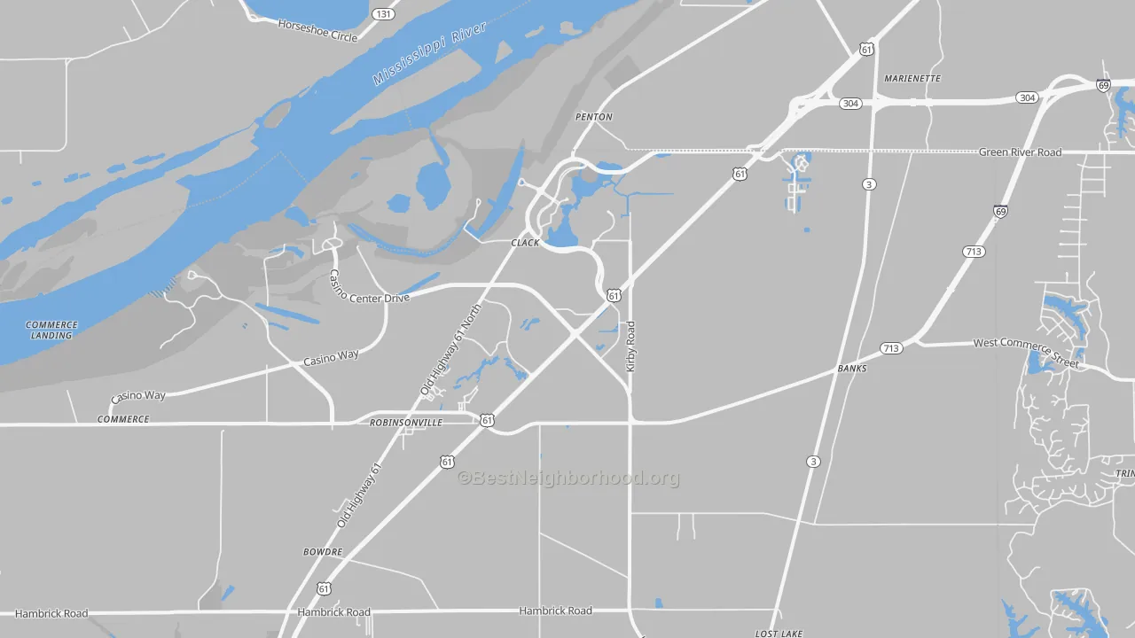 Transit Grade map of Tunica Resorts, MS