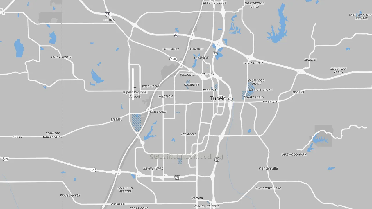Transit Grade map of Tupelo, MS