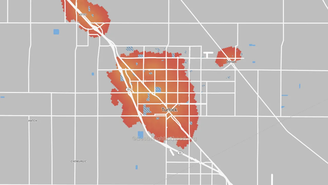 Transit Grade map of Turlock, CA