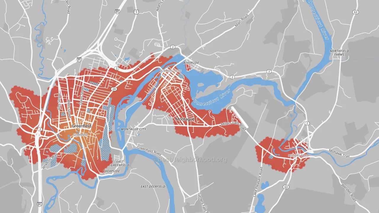 Transit Grade map of Turners Falls, MA