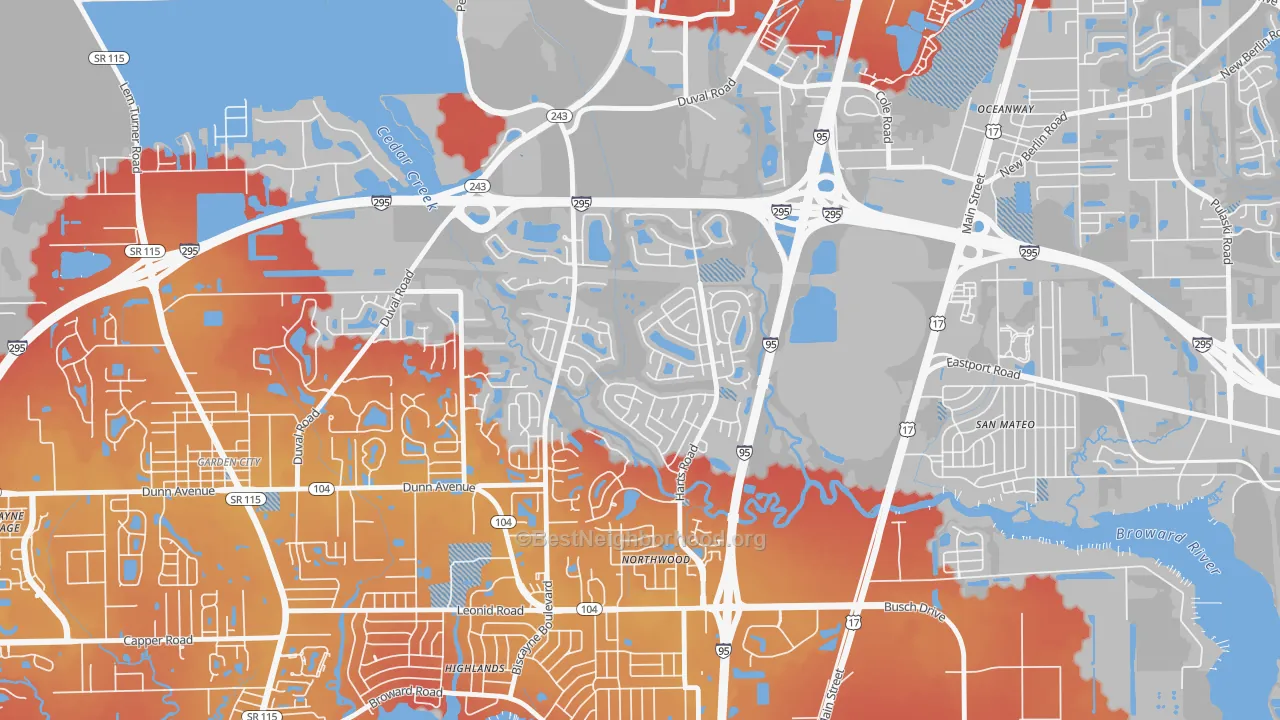 Transit Grade map of Turtle Creek, Jacksonville, FL