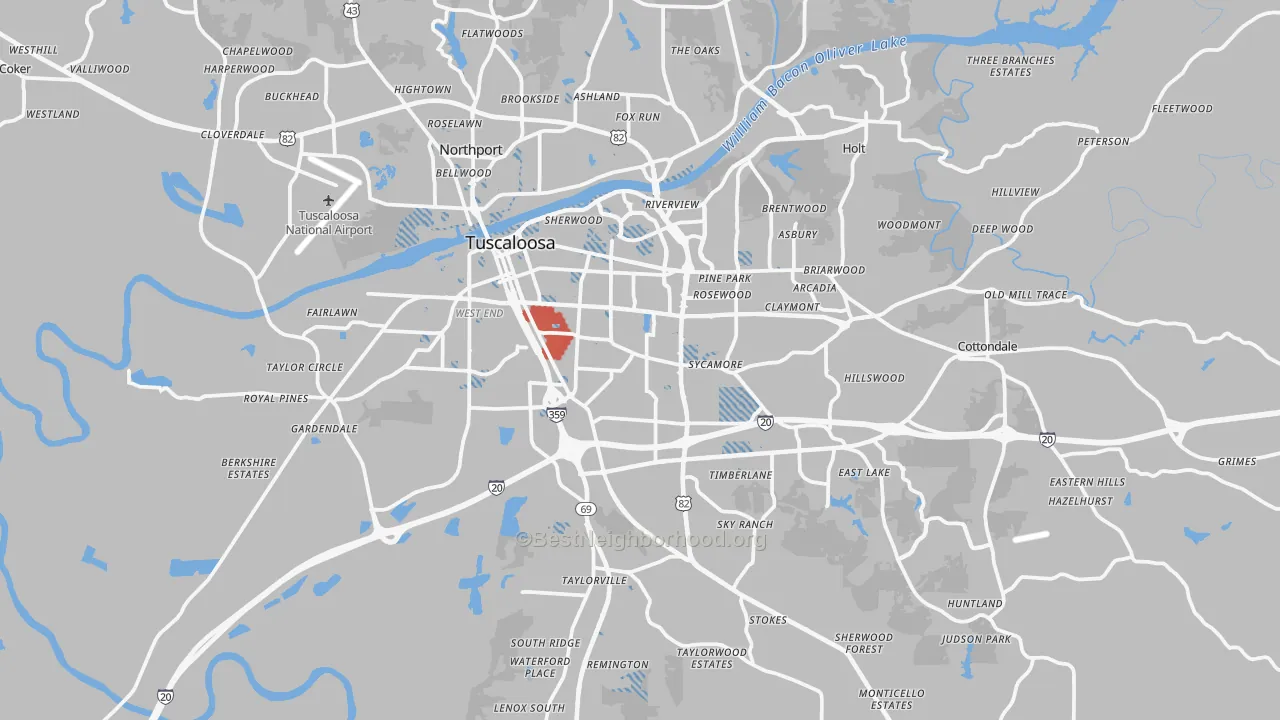 Transit Grade map of Tuscaloosa, AL