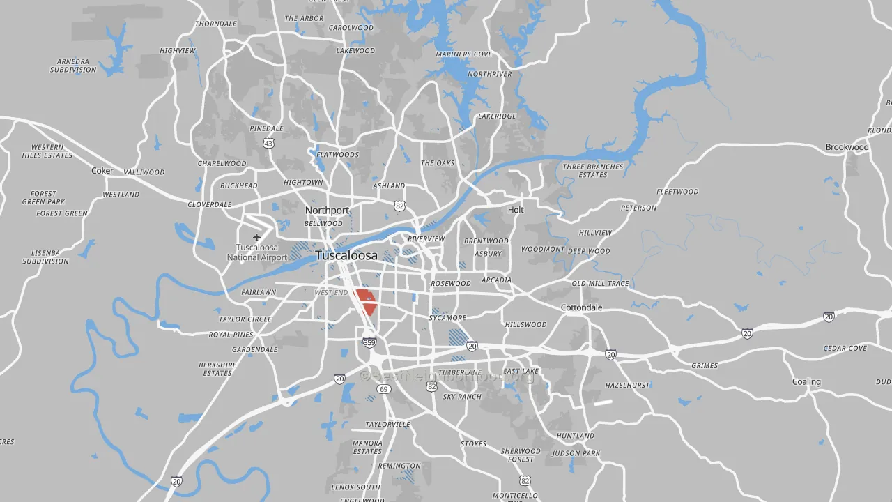Transit Grade map of Tuscaloosa County, AL