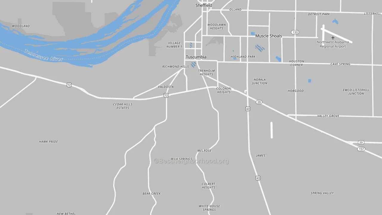 Transit Grade map of Tuscumbia, AL