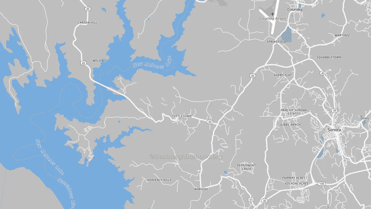 Transit Grade map of Tuttletown, CA
