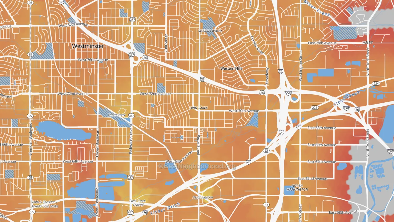 Transit Grade map of Twin Lakes, Denver, CO