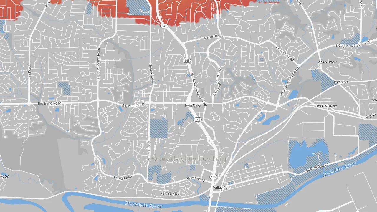 Transit Grade map of Twin Oaks, MO