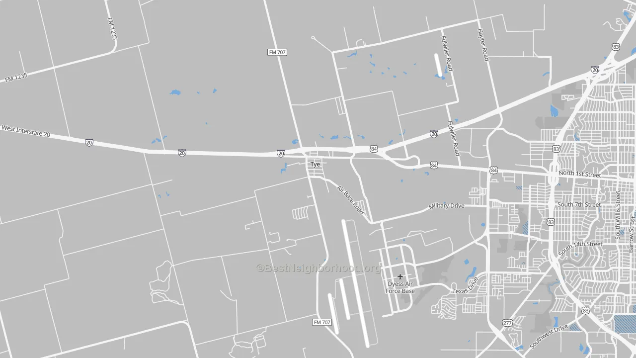 Transit Grade map of Tye, TX