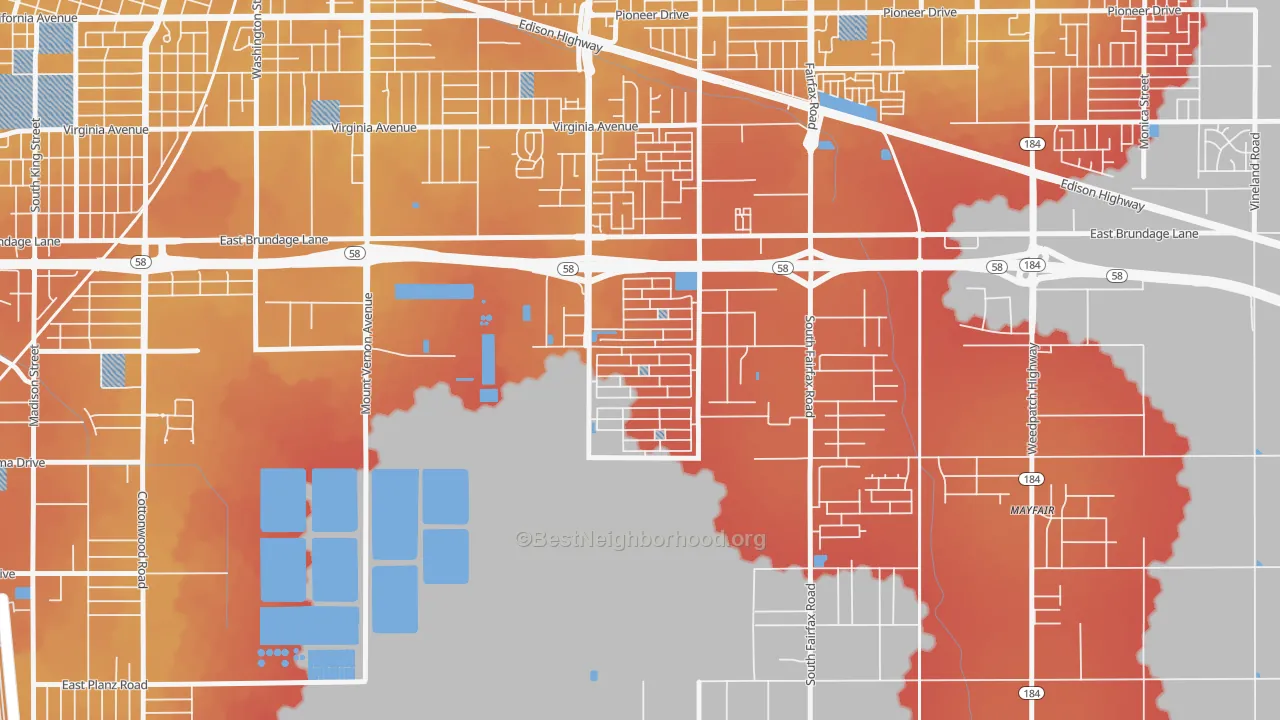 Transit Grade map of Tyner Homes, Bakersfield, CA